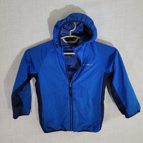 Eddie Bauer Other - Eddie Bauer Reversible Jacket Boys XS Blue Camo Fleece Hooded Full Zip